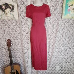 Vintage 90s himmel collection red sheath maxi dress with front slit Size small